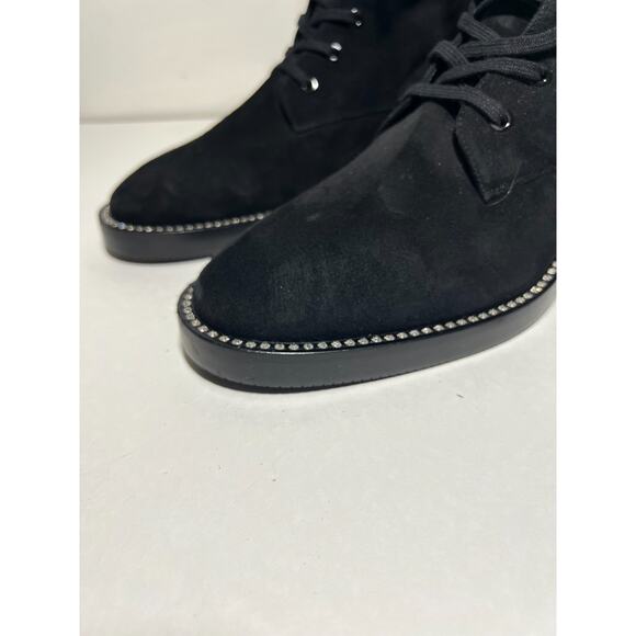 Stuart Weitzman LN Black Suede Sondra Shine Crystal Combat Lace Bootie 9.5 - Picture 2 of 7